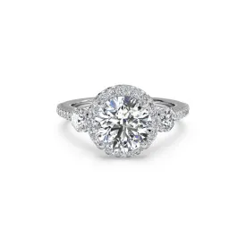 Three-Stone Round Halo Round Brilliant Diamond Engagement Ring