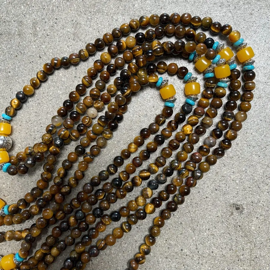 Tiger's Eye Laughing Buddha Mala