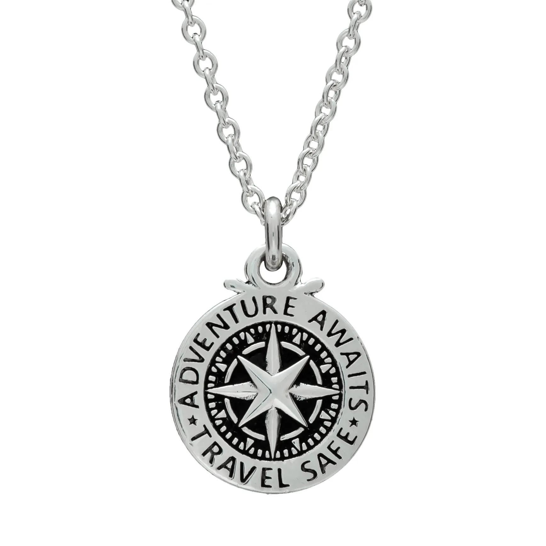 Travel Safe Compass St Christopher Small Silver Necklace