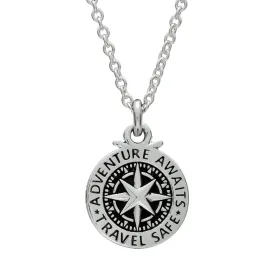 Travel Safe Compass St Christopher Small Silver Necklace