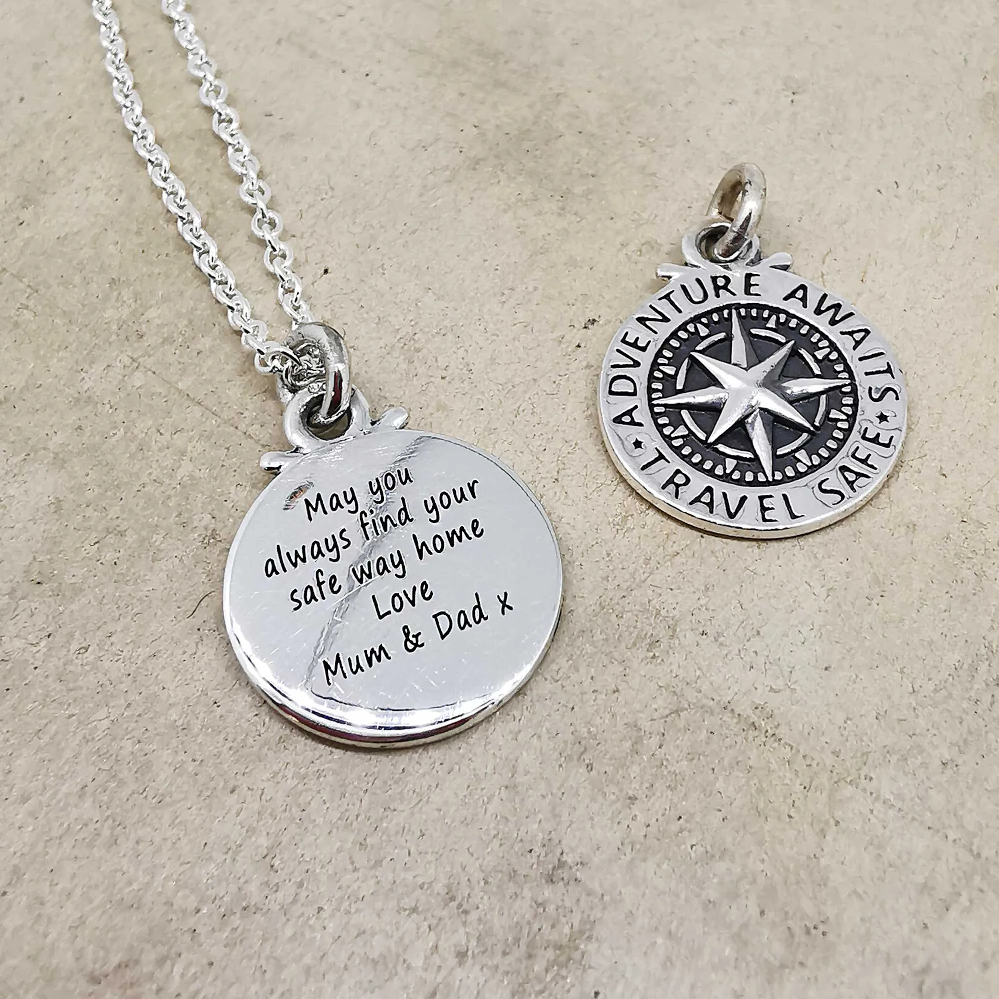 Travel Safe Compass St Christopher Small Silver Necklace