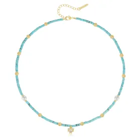 Turquoise Natural Stone Colorful Boho Seed Bead Necklace with CZ